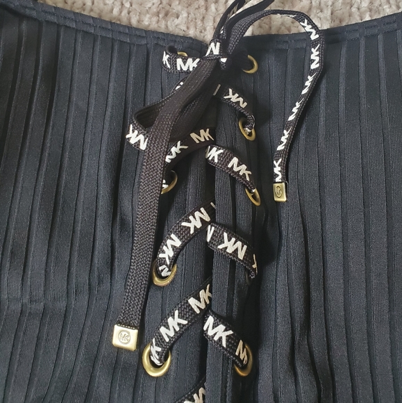 Michael Kors Lace-Up Textured One-Piece Swimsuit in Black - Picture 6 of 7